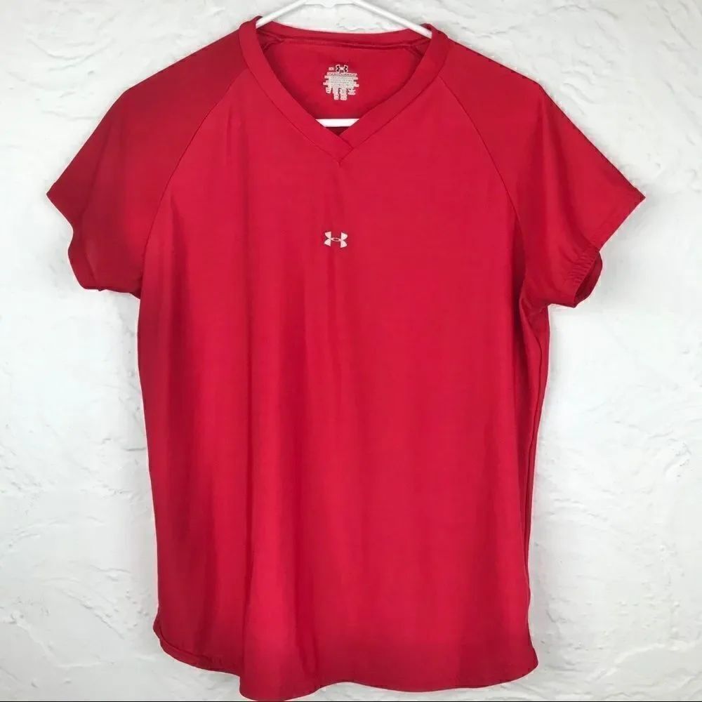 Under Armour Red V-Neck Short Sleeve athletic top